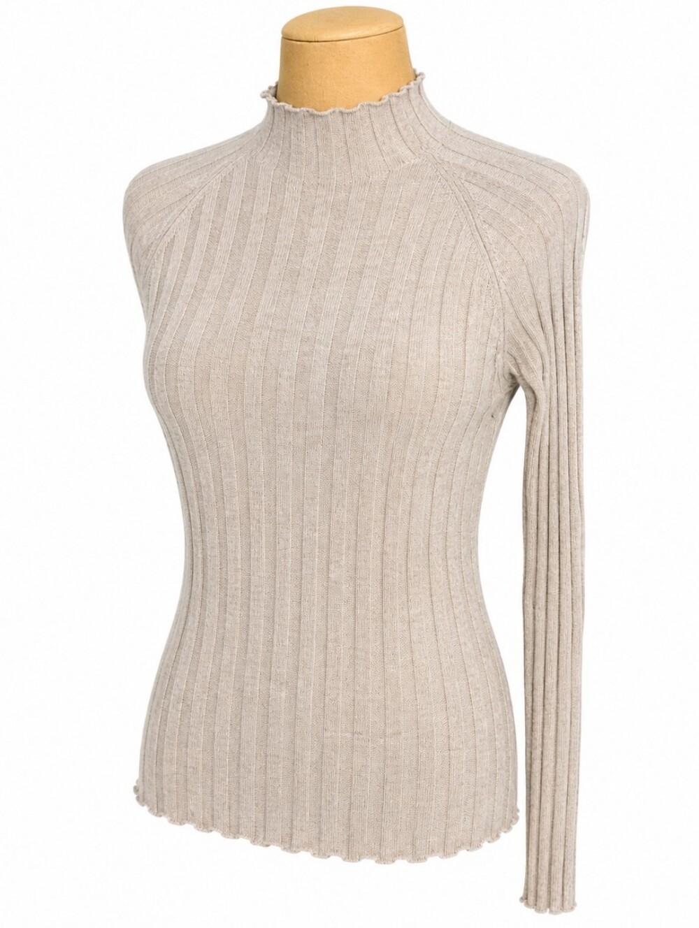 Mango Ribbed Mock Neck Knit Sweater Beige Size S